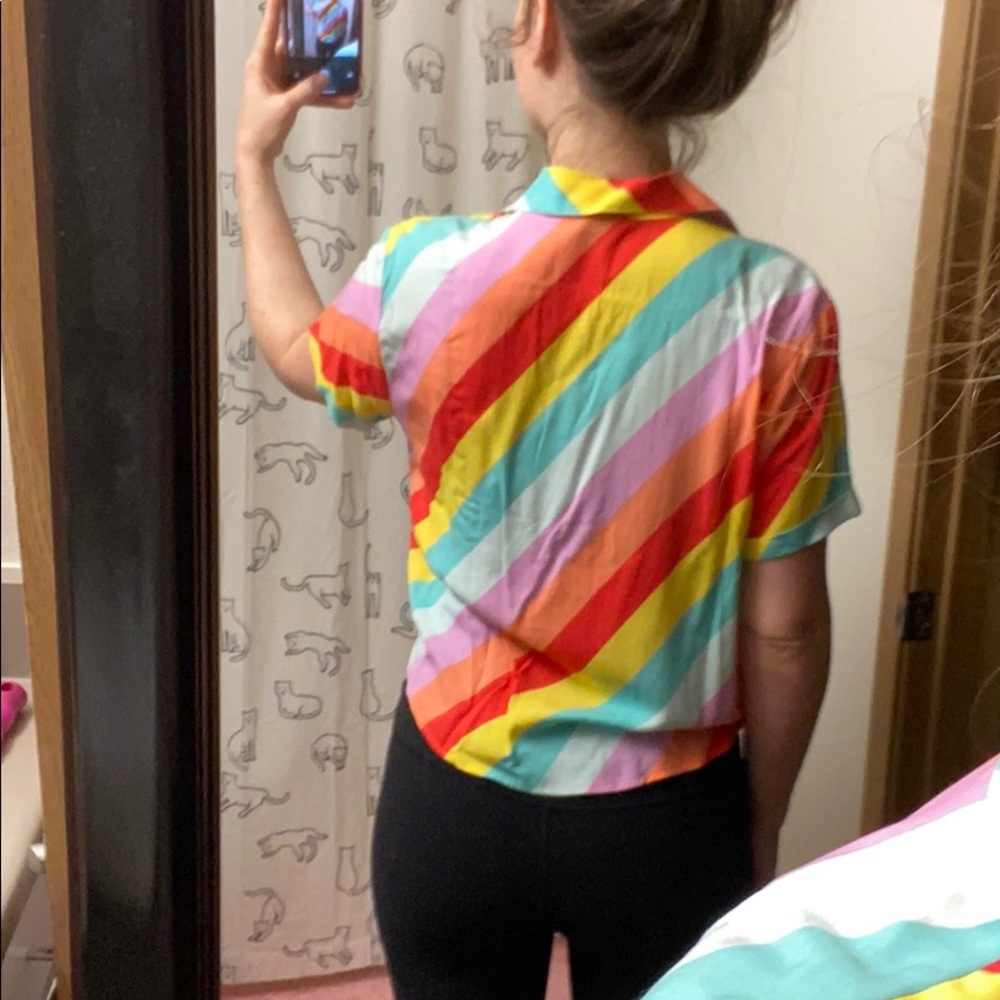 Forever 21 • Rainbow Candy Striped Cropped Button Up - Picture 11 of 12
